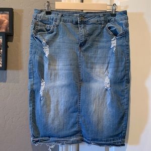 Distressed Denim Skirt